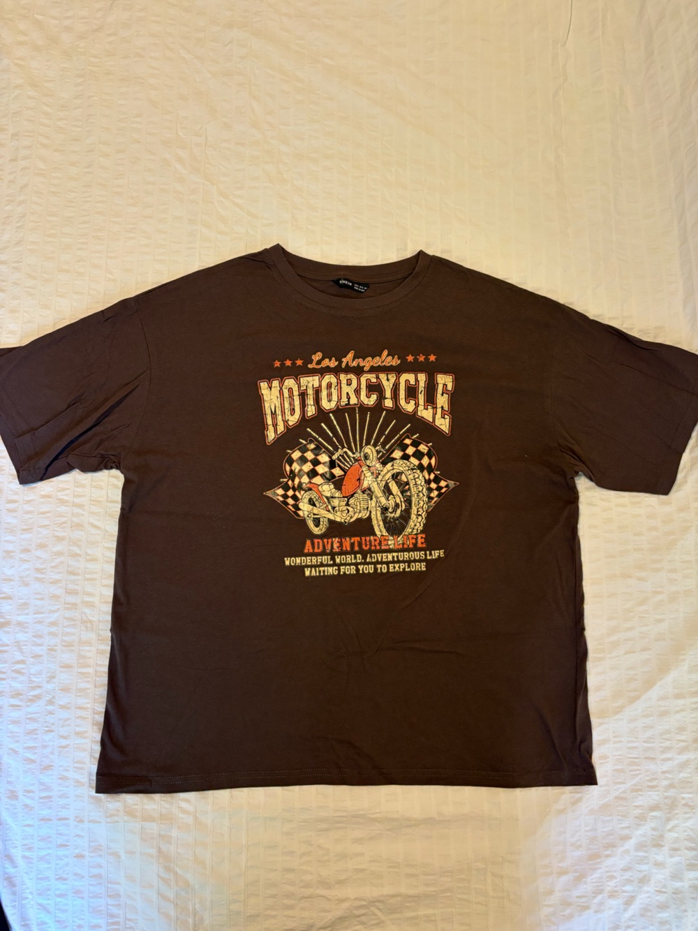 SHEIN Brown Short Sleeve Motorcycle Graphic Tee